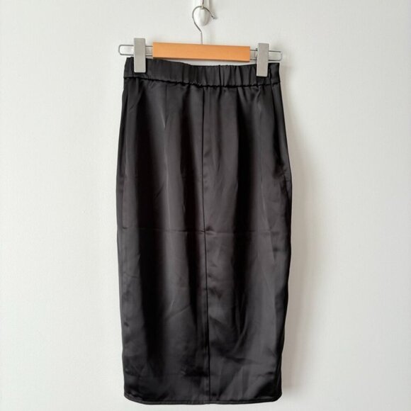 Aritzia Babaton Satin Thigh Slit Midi Skirt Black Size 00 - Picture 3 of 5
